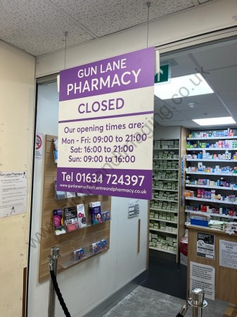 Gun Lane Pharmacy Hanging Sign