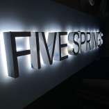 Five Springs LED lettering on tray halo lit (3) Five Springs LED lettering on tray halo lit (3)