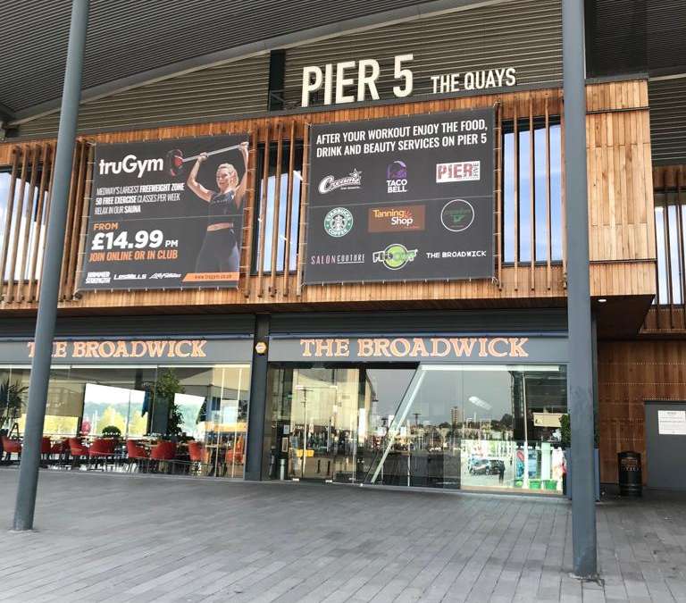 Large Printed Mesh Banners installed at Pier 5 Chatham