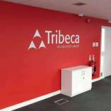 Tribeca red walls white graphics